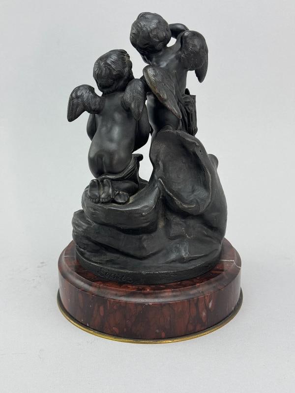 Superb Pair c1860s French Sevres Bronze Putti Cherub Statues w Red Marble Bases - 8