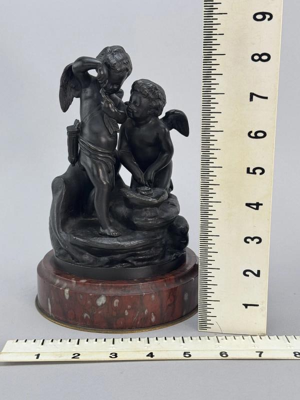 Superb Pair c1860s French Sevres Bronze Putti Cherub Statues w Red Marble Bases - 9