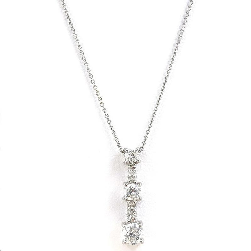 Round Diamond Past Present Future Pendant Necklace 18 kt White Gold - 3