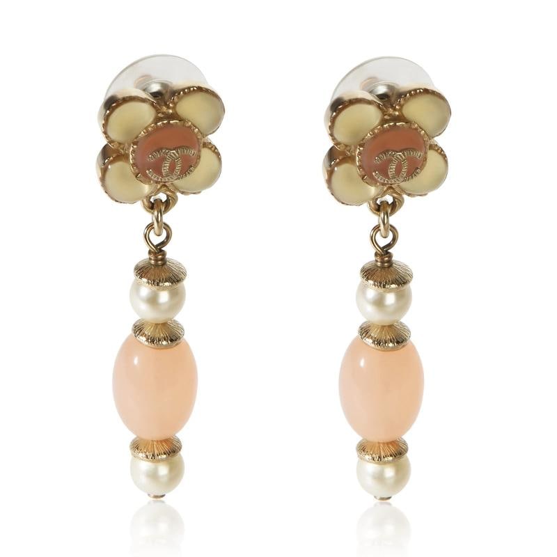 Chanel Gold-Plated 2016 Resin & Faux Pearl Flower Earrings: Condition: Pre-owned,Item Length: 47 mm,Side Stone Type: No Stone,With Original Box/Packaging: No,With Papers: No,Gross Weight (grams): 8.95,Department: Women's,Collection: 2016 Resin & Faux Pearl Flo