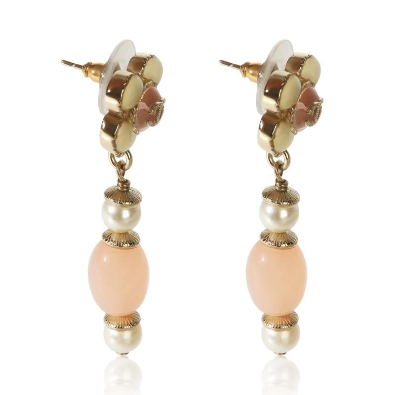 Chanel Gold-Plated 2016 Resin & Faux Pearl Flower Earrings - 2