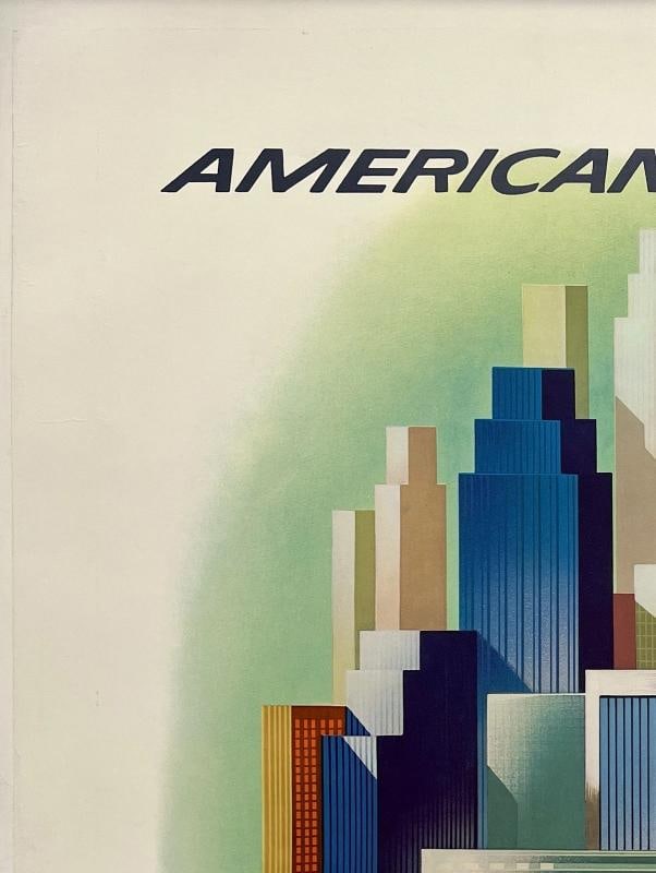 Original Vintage Poster CHICAGO AMERICAN AIRLINES Airline Travel Tourism LINEN - 2