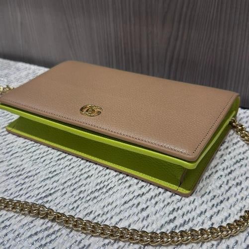 Gucci Dollar Calfskin Mini GG Marmont Chain Wallet in Beige - 7