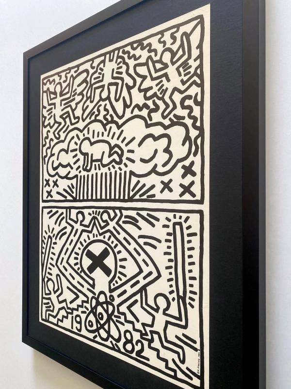 KEITH HARING RARE 1982 LITHO PRINT " NUCLEAR DISARMAMENT " FRAMED POP ART POSTER - 10