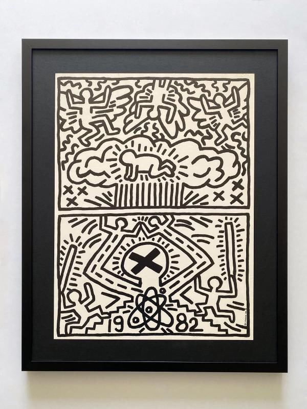 KEITH HARING RARE 1982 LITHO PRINT " NUCLEAR DISARMAMENT " FRAMED POP ART POSTER - 15