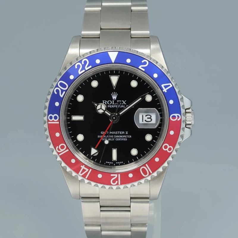 2004 MINT Rolex GMT-Master II Pepsi 40mm Steel 16710 NO HOLES Black Watch Box - 2