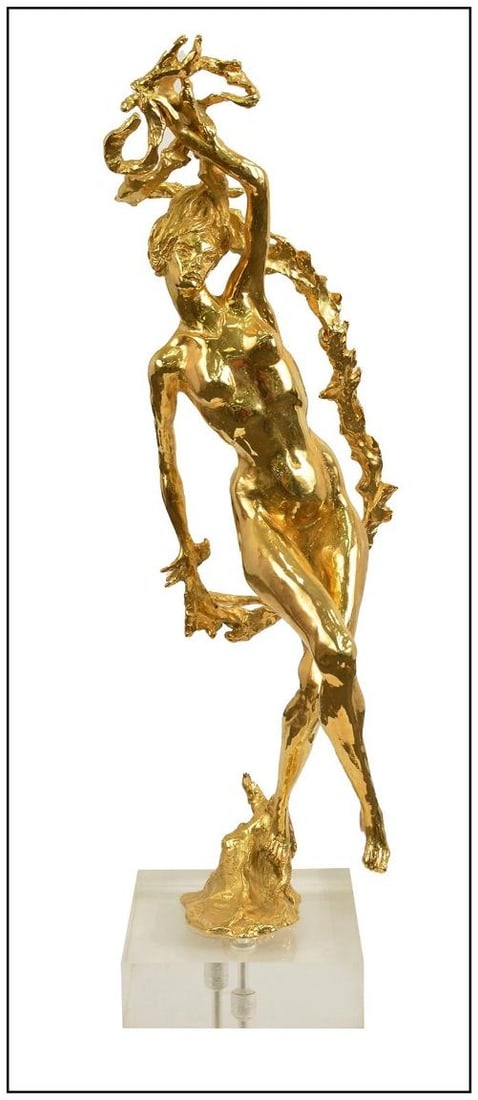 Sally Balinsky Original Gold Leaf Bronze Sculpture Female Figurative Artwork: Artist: Sally Balinsky,Signed: Yes,Title: Dancing Queen Original,Material: Bronze,Certificate of Authenticity (COA): Yes,Region of Origin: US,Subject: Figures, Women,Type: Sculpture,Format: