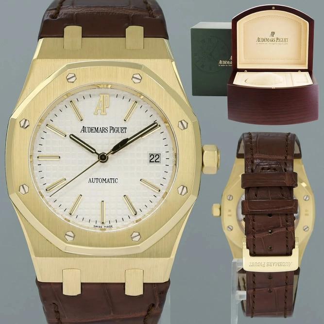 MINT Audemars Piguet AP Royal Oak Yellow Gold 15300ba 39mm White Dial Leather: Condition: Pre-owned - Excellent,Brand: Audemars Piguet,Department: Unisex Adults,Type: Wristwatch,Reference Number: 15300BA,With Original Box/Packaging: Yes,With Papers: No,Customized: No,UPC: Does N