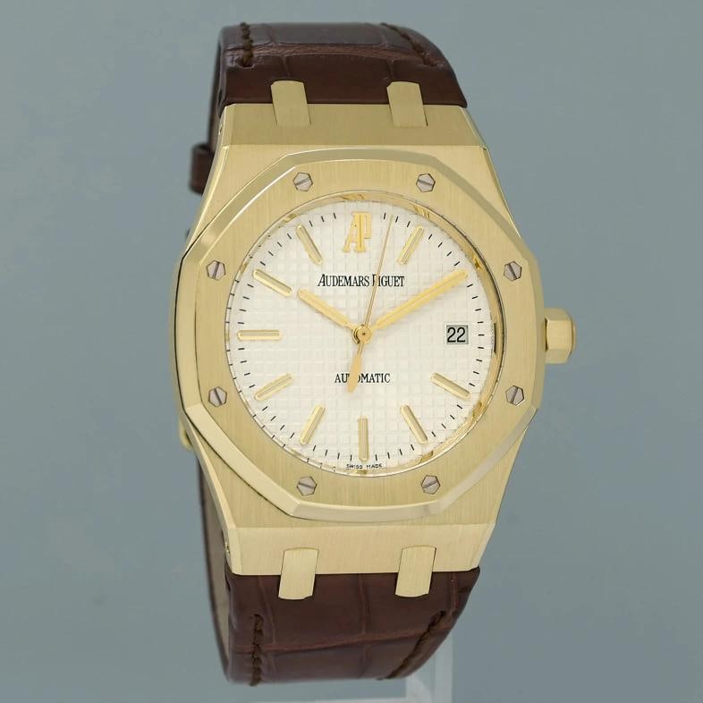 MINT Audemars Piguet AP Royal Oak Yellow Gold 15300ba 39mm White Dial Leather - 3