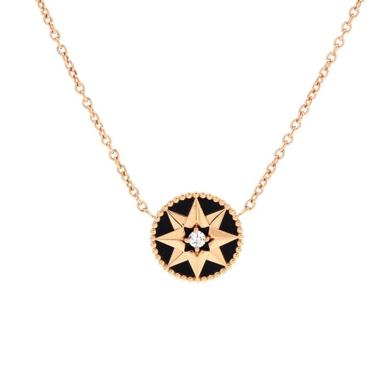 Christian Dior Rose des Vents Pendant Necklace 18K Rose Gold with Diamond: Condition: Pre-owned - Good,Brand: Christian Dior,Main Stone: Onyx,Metal: 18K Rose Gold,Metal Purity: 18K,Style: Pendant,Type: Necklace,Color: Rose Gold,Material: 18K Rose Gold, Diamond, Onyx