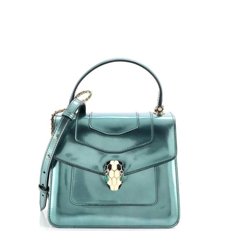 Bvlgari Serpenti Top Handle Bag Patent Small: Accessories: With Strap Measurements: Handle Drop 2.5", Height 7", Width 7.5", Depth 4", Strap Drop 22". Condition: Pre-owned - Good,Brand: Bvlgari,Exterior Material: Patent Leather,Style: Top