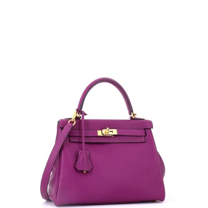 Hermes Kelly Handbag Purple Swift with Gold Hardware 25 - 2