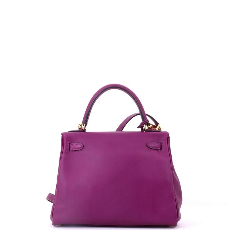 Hermes Kelly Handbag Purple Swift with Gold Hardware 25 - 3