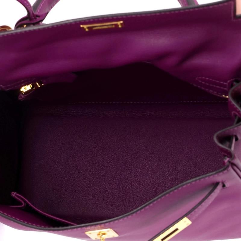 Hermes Kelly Handbag Purple Swift with Gold Hardware 25 - 5