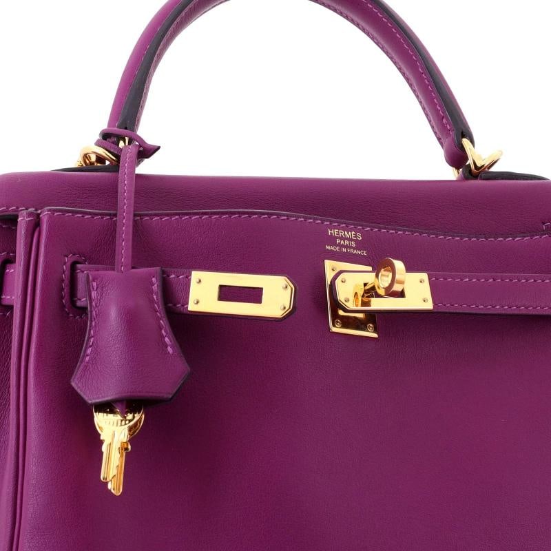 Hermes Kelly Handbag Purple Swift with Gold Hardware 25 - 6