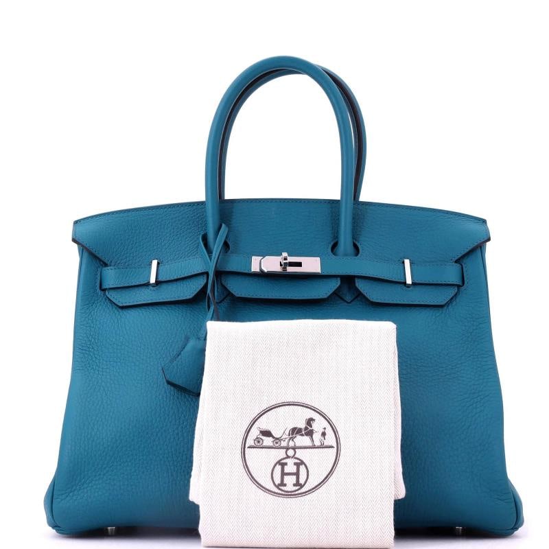 Hermes Birkin Handbag Blue Clemence with Palladium Hardware 35 - 2