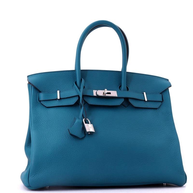 Hermes Birkin Handbag Blue Clemence with Palladium Hardware 35 - 3