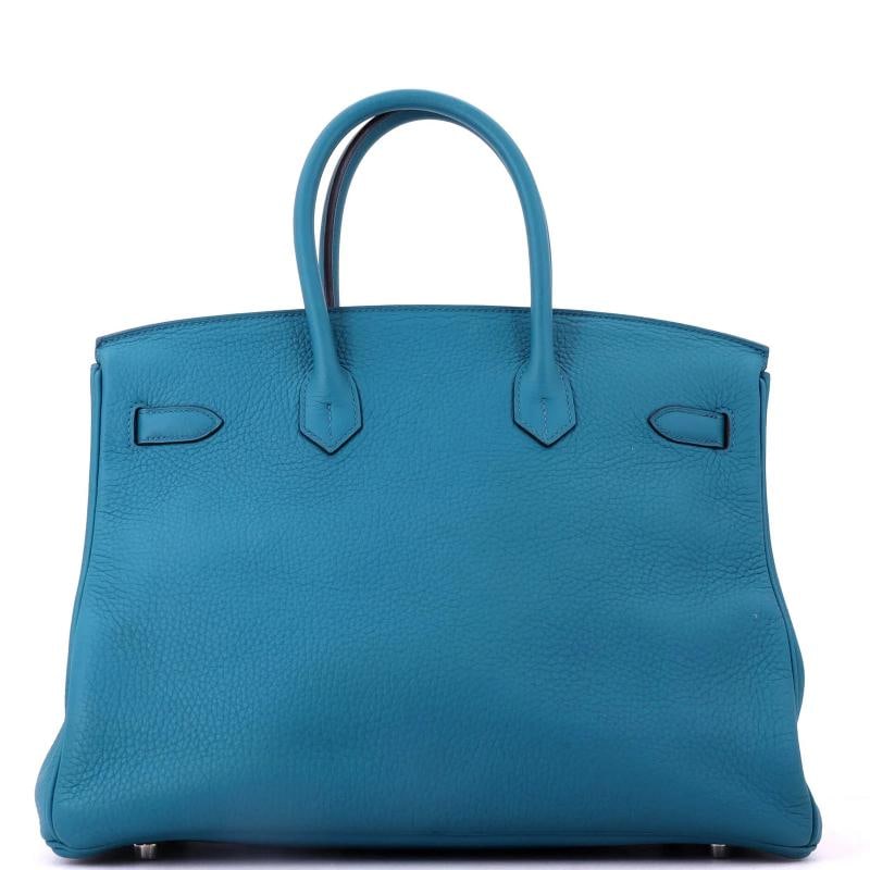 Hermes Birkin Handbag Blue Clemence with Palladium Hardware 35 - 4