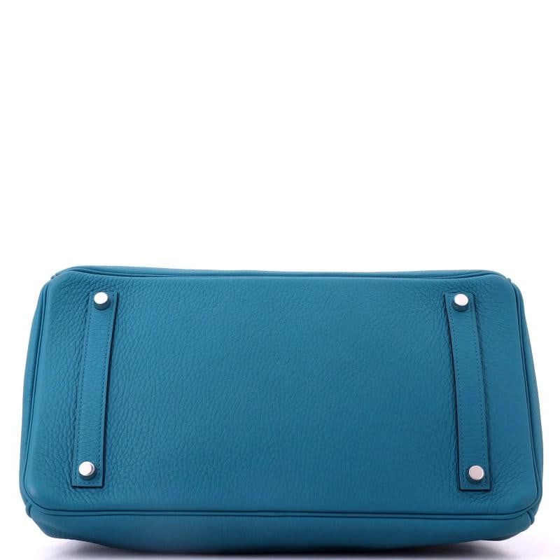Hermes Birkin Handbag Blue Clemence with Palladium Hardware 35 - 5