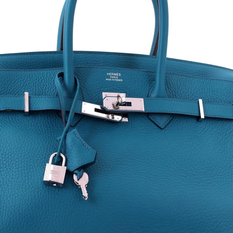 Hermes Birkin Handbag Blue Clemence with Palladium Hardware 35 - 7