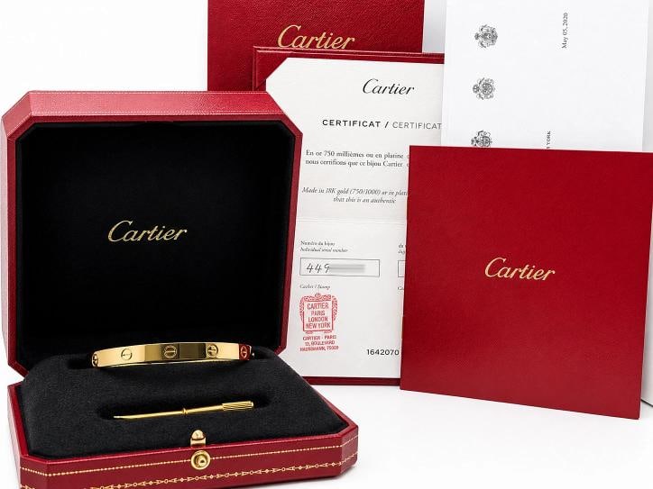 Cartier LOVE 18k Yellow Gold Bracelet Bangle Classic 6MM Sz 18: Size: Cartier 18 Circumference: 6.5' Inches Width: 6 MM Condition: Pre-owned - Excellent,Closure: Screw,Signed: Yes,Color: Yellow,Sizable: No,Metal: Yellow Gold,Item Length: 6.5 in,Materials sourced f