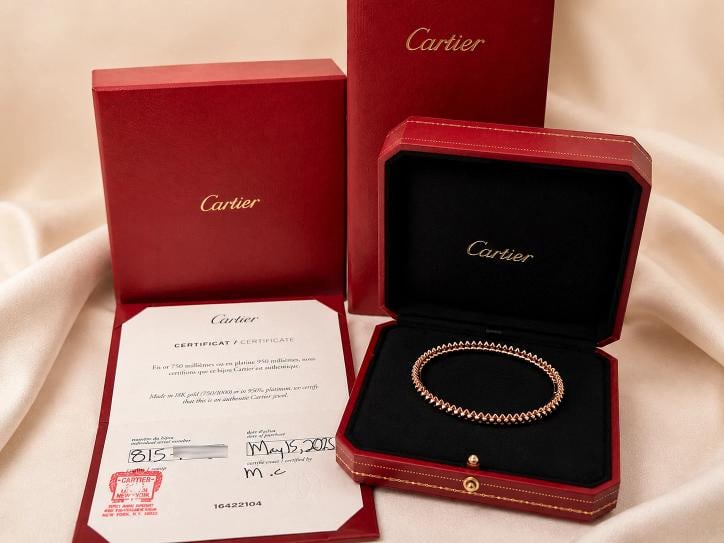 Clash de Cartier Bracelet Small Model 18k Pink Gold Size 17: Size: Cartier 17 Circumference: 6.69 Inches Width: 6.4 MM. Condition: Pre-owned - Excellent,Closure: Push Lock,Signed: Yes,Color: Pink,Sizable: No,Metal: Yellow Gold,Item Length: 6.6 in,Materials