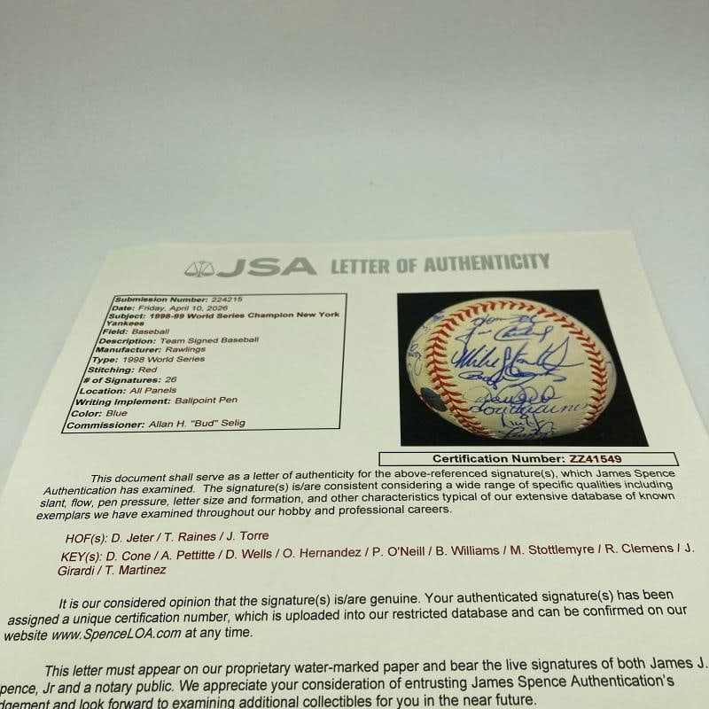 1998 New York Yankees World Series Champs Team Signed Baseball Jeter JSA COA - 11