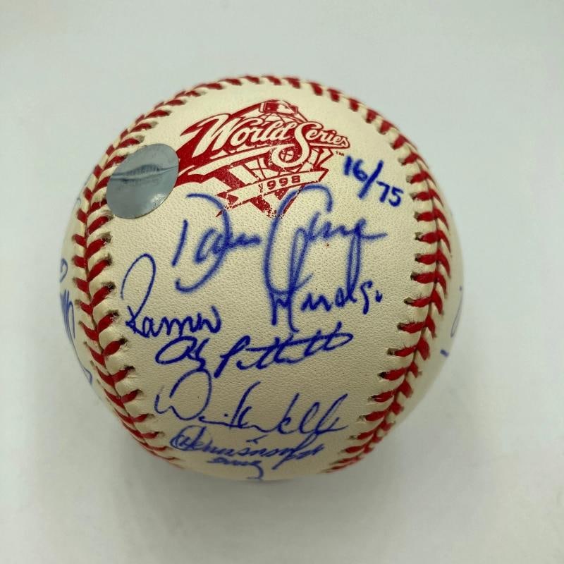 1998 New York Yankees World Series Champs Team Signed Baseball Jeter JSA COA: 26 signatures with: Derek Jeter, Tim Raines, Joe Torre, David Cone, Andy Pettitte, David Wells, Orlando Hernandez, Paul OÃ¢â‚¬â„¢Neill, Bernie Williams, Mel