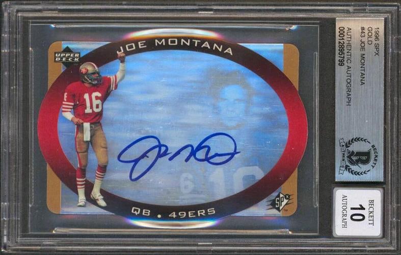 Joe Montana Signed 1996 SPX Gold #43 (Beckett 10 Auto): Condition: Used: An item that has been used previously. See the sellerÃ¢â‚¬â„¢s listing for full details and ... Read moreabout the conditionUsed: An item