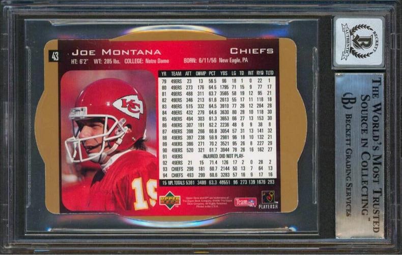 Joe Montana Signed 1996 SPX Gold #43 (Beckett 10 Auto) - 2