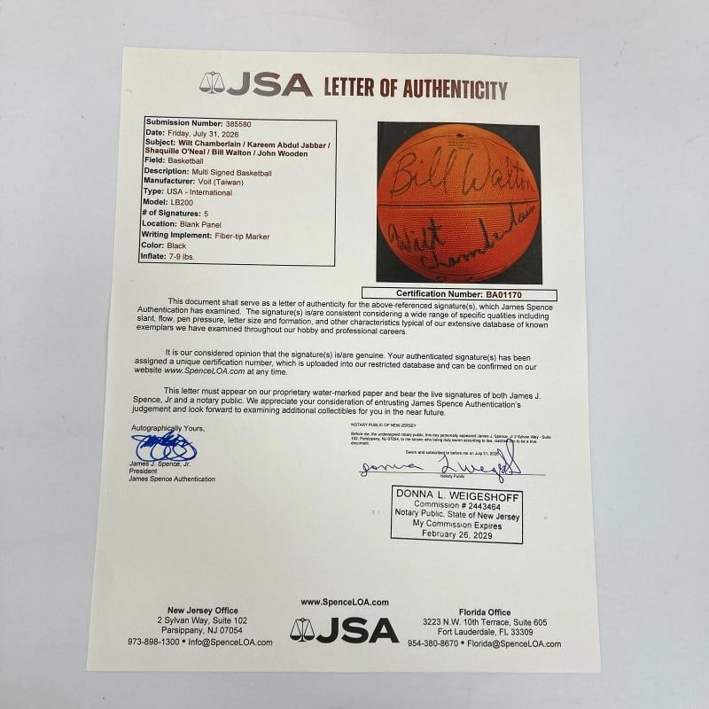 Wilt Chamberlain Abdul Jabbar Shaq Lakers Legends Signed Basketball JSA COA - 2