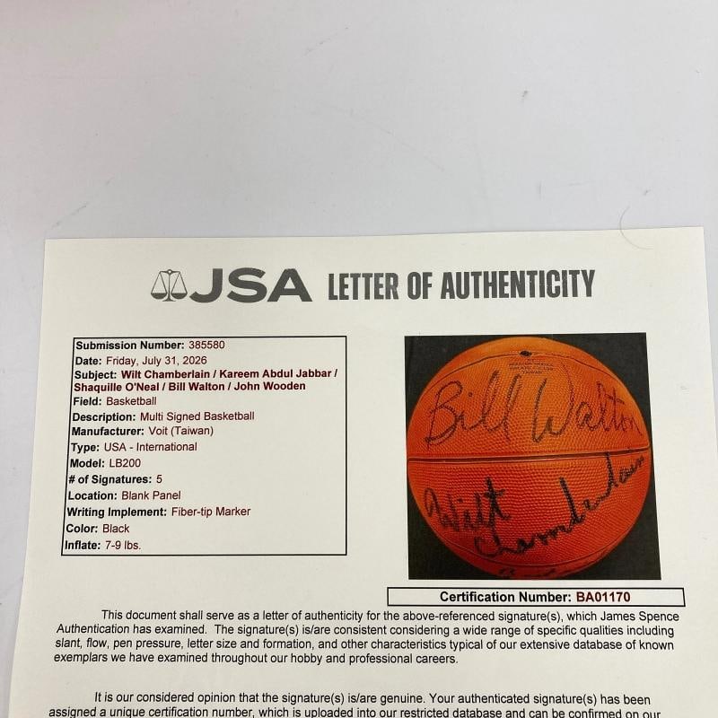 Wilt Chamberlain Abdul Jabbar Shaq Lakers Legends Signed Basketball JSA COA - 9