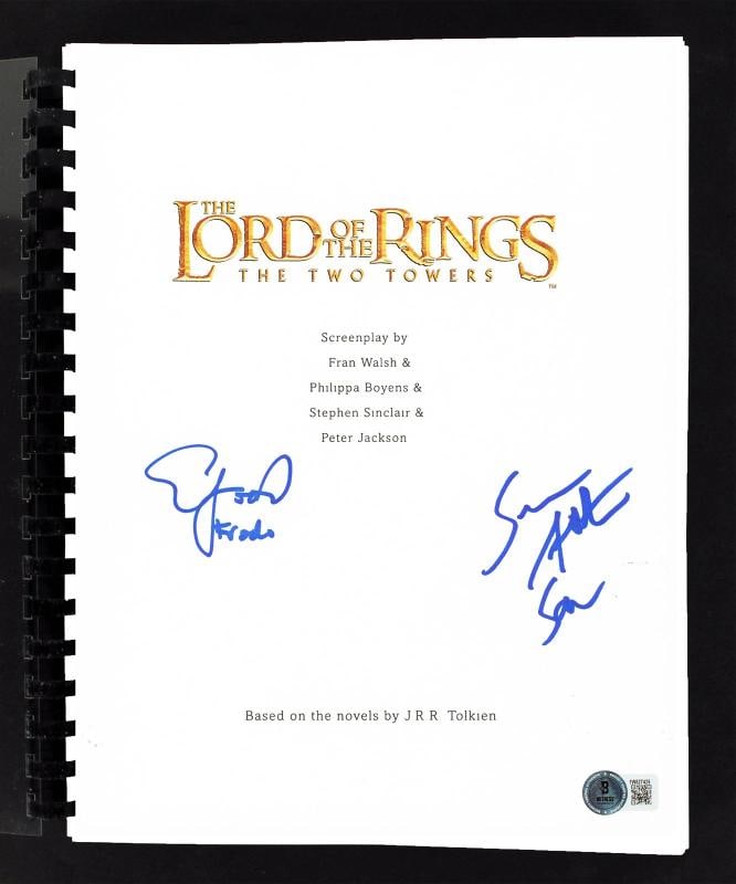 Elijah Wood & Sean Astin Lord of the Rings Two Towers Signed Movie Script BAS W: Industry: Movies,Original/Reproduction: Original,Autograph Authentication: Beckett,PRODUCT_COA: Beckett,PRODUCT_SIGNED_BY_NAME: Elijah Wood & Sean Astin,PRODUCT_SIGNED_BY_BRAND: Lord of the Rings The