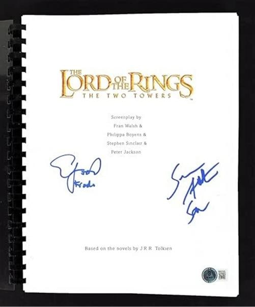 Elijah Wood & Sean Astin Lord of the Rings Two Towers Signed Movie Script BAS W - 2