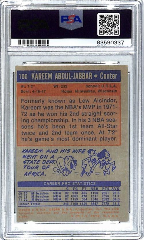 1972 Topps KAREEM ABDUL-JABBAR Signed Card #100 Auto Graded PSA/DNA 10 Slabbed - 3