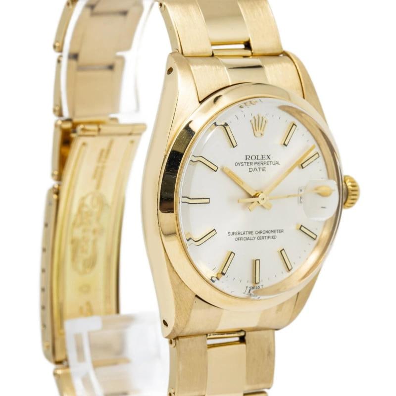 Rolex Date 1500 Oyster 18k Yellow Gold Automatic Sliver Dial Men's Watch 34mm - 2