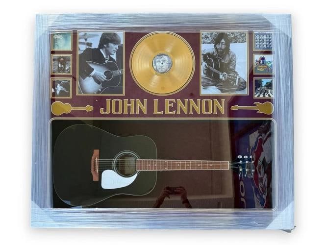 John Lennon Signed & Custom Framed Guitar The Beatles (JSA LOA): Object Type: Guitar & Guitar Pick,Industry: Music,Original/Reproduction: Original,Autograph Authentication: James Spence (JSA),Signed: yes,Player: John Lennon,Country of Origin: United States