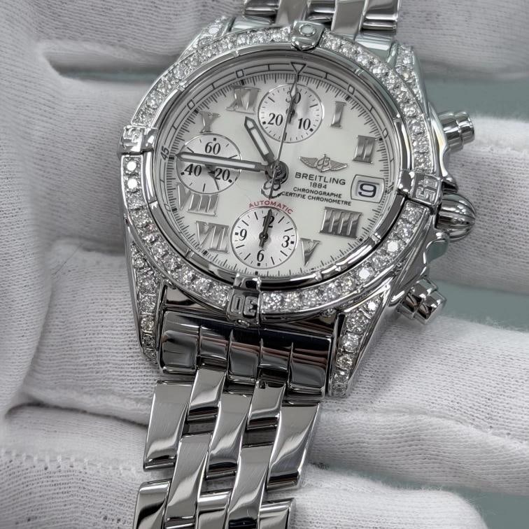 Breitling Chrono Cockpit A13357 39mm Diamond Bezel and Lugs White Dial Steel - 2