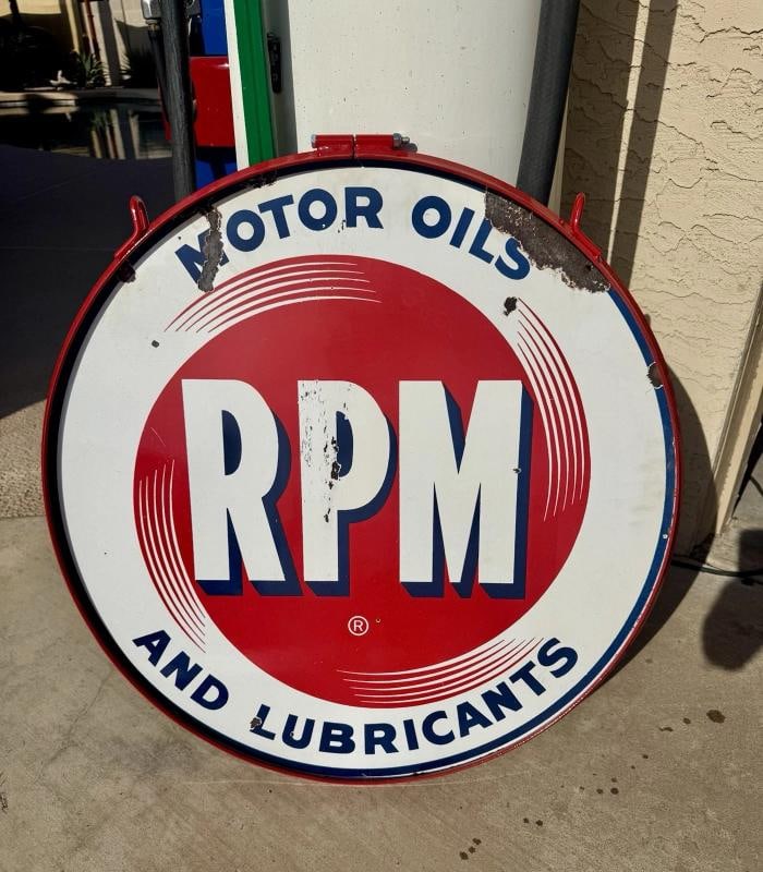 Vintage RPM Motor Oil Porcelain Sign Original Rare With Added Ring 28Ã¢â‚¬ - 2