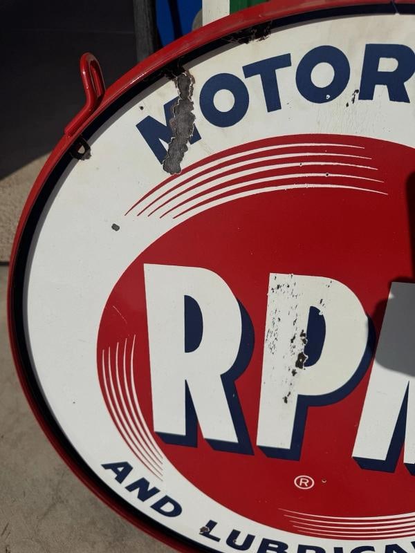 Vintage RPM Motor Oil Porcelain Sign Original Rare With Added Ring 28Ã¢â‚¬ - 3