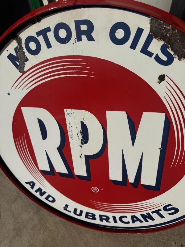 Vintage RPM Motor Oil Porcelain Sign Original Rare With Added Ring 28Ã¢â‚¬ - 4