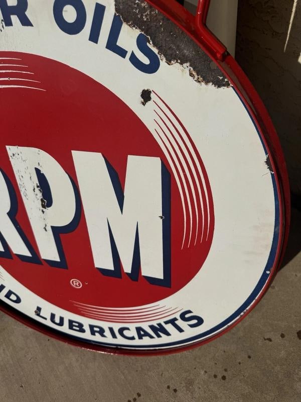 Vintage RPM Motor Oil Porcelain Sign Original Rare With Added Ring 28Ã¢â‚¬ - 5