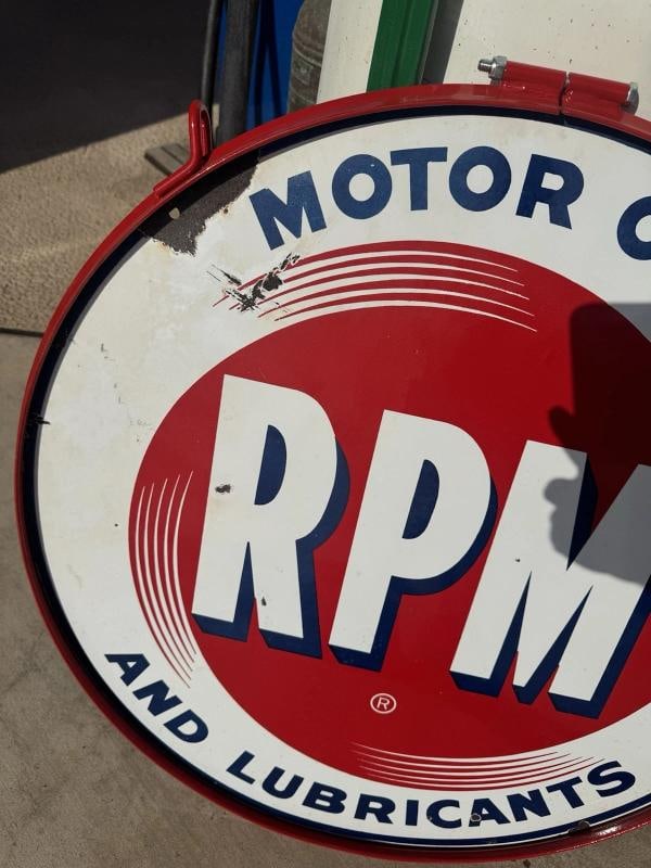 Vintage RPM Motor Oil Porcelain Sign Original Rare With Added Ring 28Ã¢â‚¬ - 6