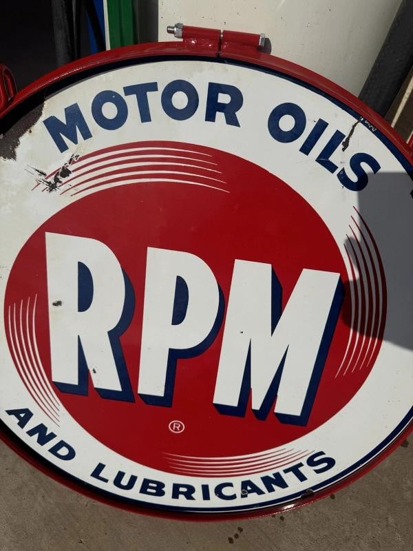 Vintage RPM Motor Oil Porcelain Sign Original Rare With Added Ring 28Ã¢â‚¬ - 7