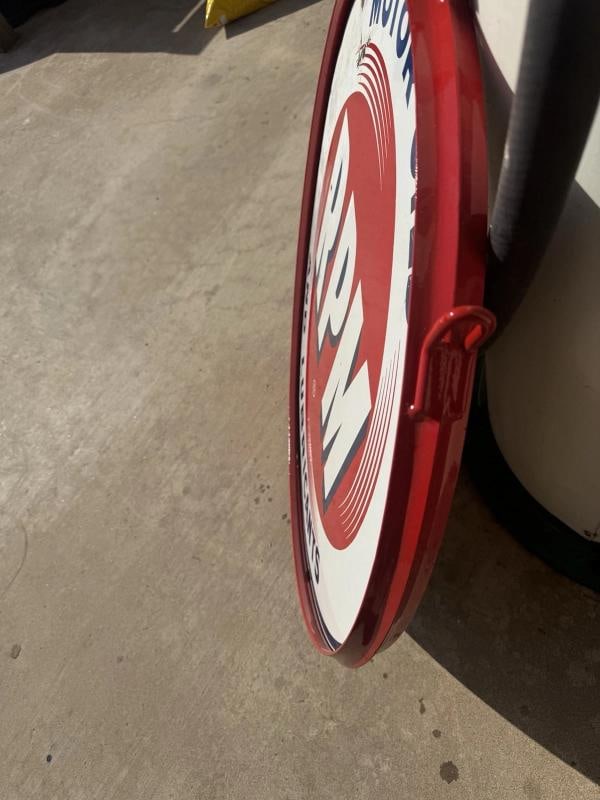 Vintage RPM Motor Oil Porcelain Sign Original Rare With Added Ring 28Ã¢â‚¬ - 8