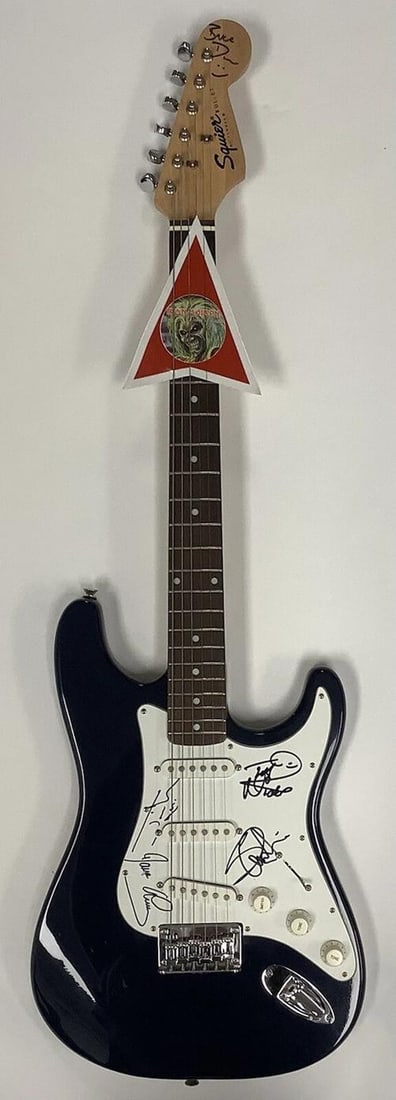 IRON MAIDEN: Bruce Dickinson, Janick Gers, Nicko McBrain, Steve Harris & Dave Murray Signed Guita...: Industry: Music,Signed: Yes,Autograph Authentication: James Spence (JSA),Object Type: Guitar & Guitar Pick,Original/Reproduction: Original,Modified Item: No,Country of Origin: United States