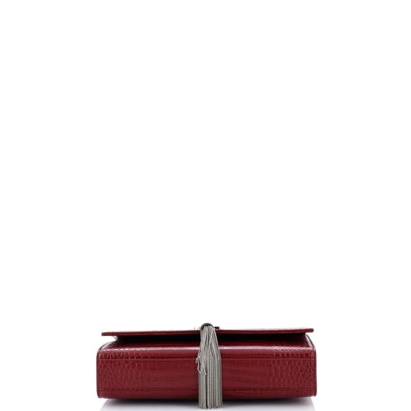 Saint Laurent Classic Monogram Tassel Crossbody Bag Crocodile Embossed Leather - 4