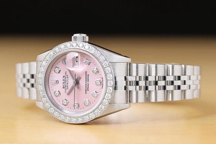 ROLEX LADIES DATEJUST 69174 PINK DIAL 18K GOLD SS DIAMOND WATCH w/ ROLEX BAND - 2