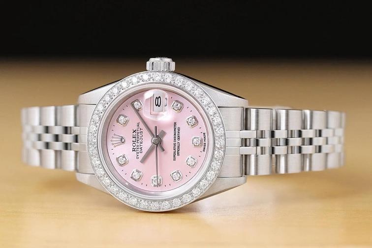 ROLEX LADIES DATEJUST 69174 PINK DIAL 18K GOLD SS DIAMOND WATCH w/ ROLEX BAND - 3