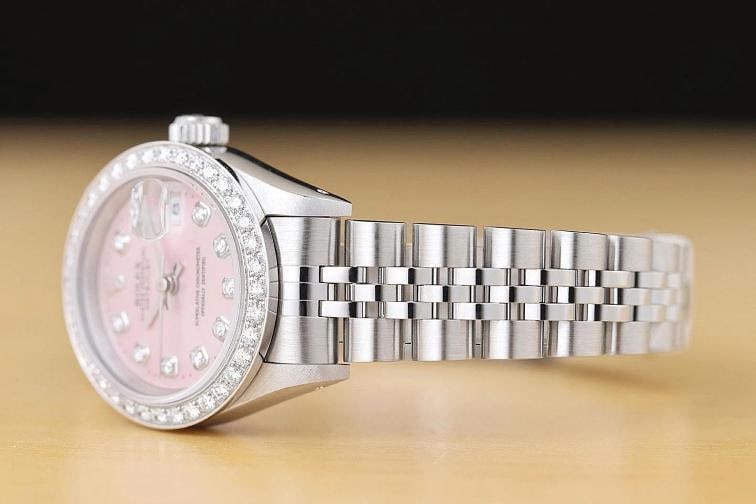 ROLEX LADIES DATEJUST 69174 PINK DIAL 18K GOLD SS DIAMOND WATCH w/ ROLEX BAND - 4